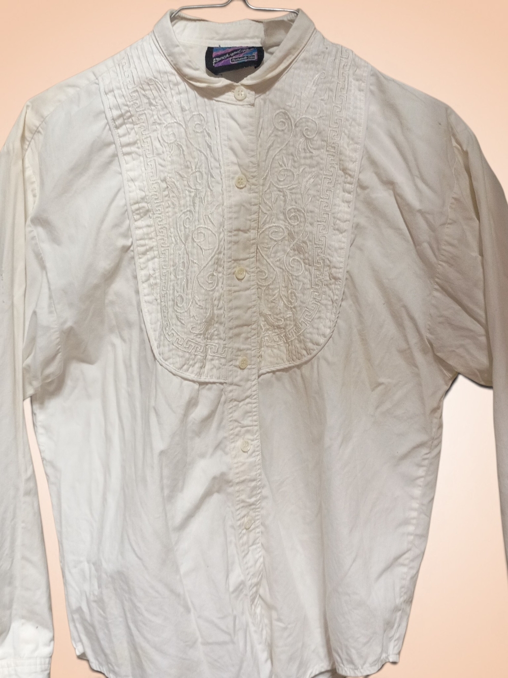Vintage Ranch And Town White Embroidered Bib Front Women's Shirt Size Medium
